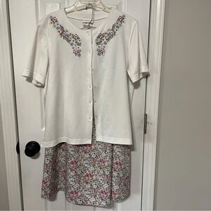 Vtg. Bon Worth Women’s PL Embroidered Cardigan Sweater W/Print Skirt Cottagecore
